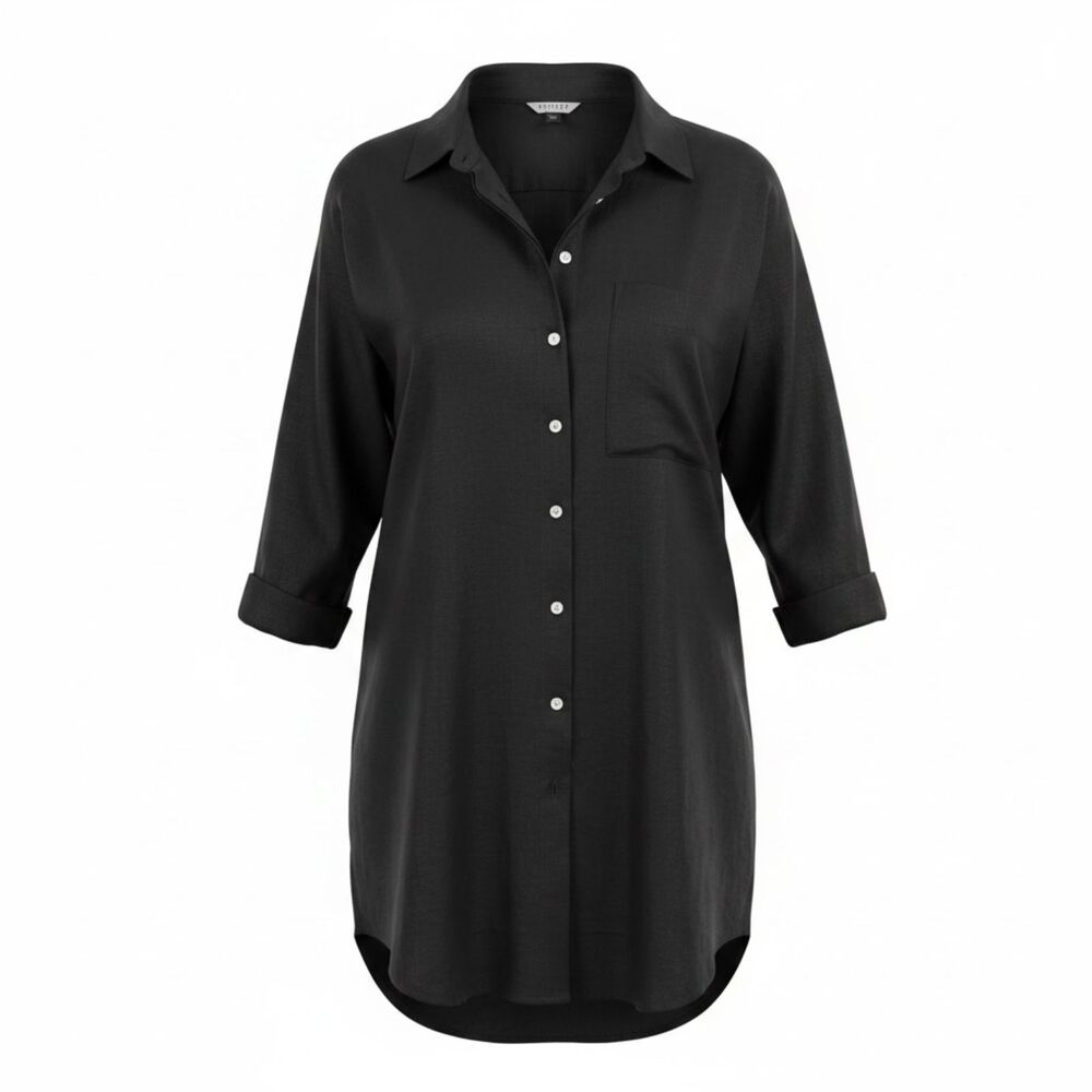 Nettle Studios Soft Volume Shirt Dress Black Linen Tunic Longline Minimalist